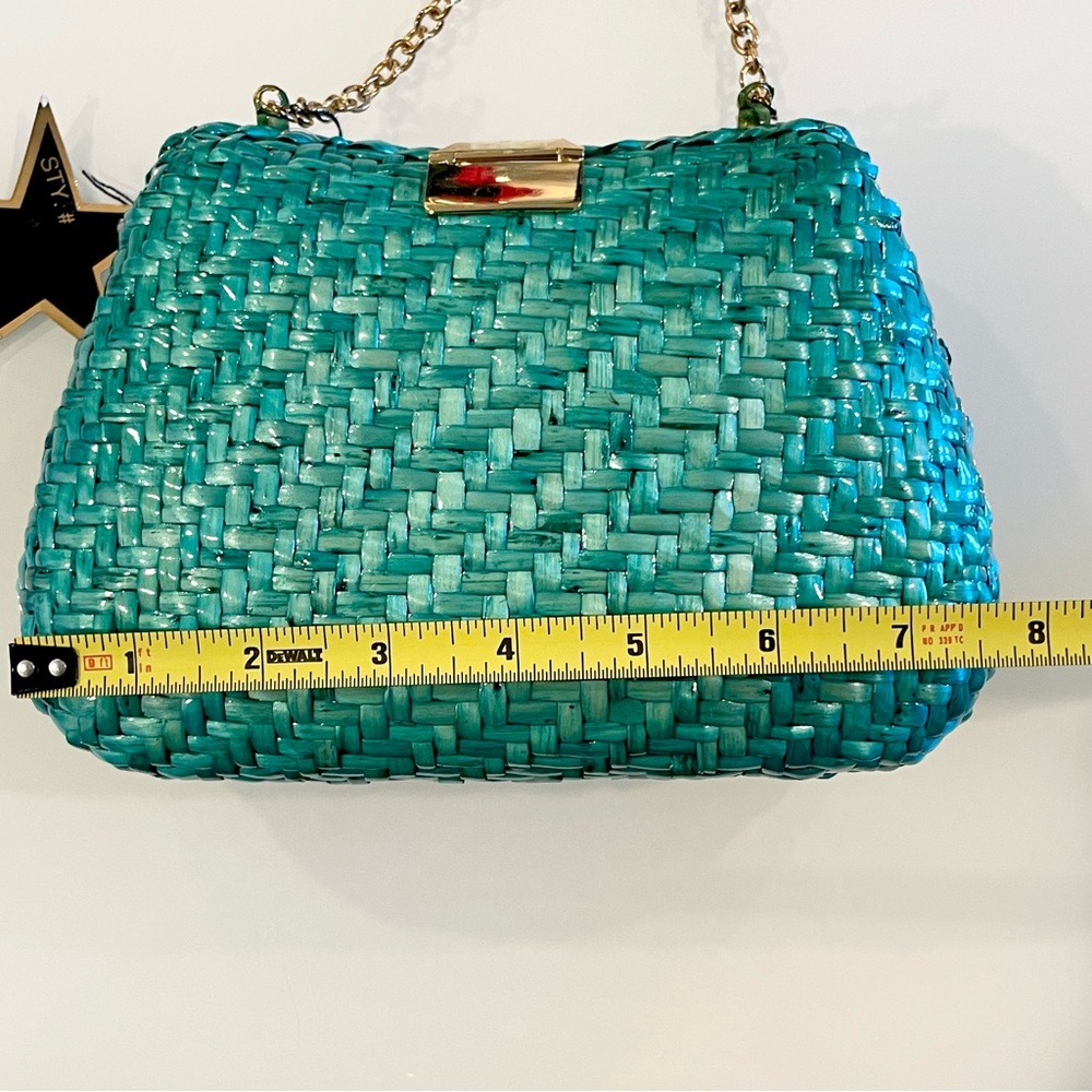 NWT Turquoise Hard Case Woven Sun Clutch Bag / Purse - Picture 7 of 8